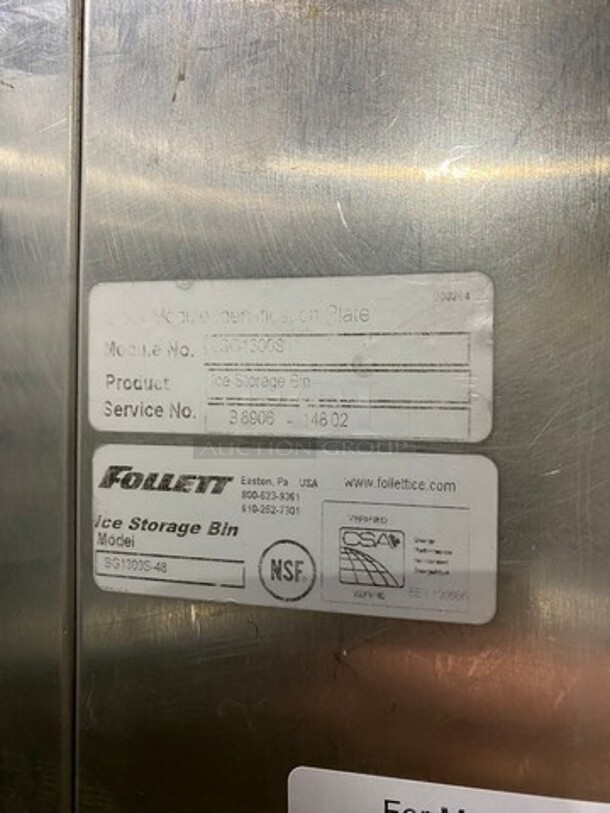 Follet Commercial Ice Bin! All Stainless Steel Body! On Legs! Model: SG1300S48 SN: B890614802 - Image 7 of 7