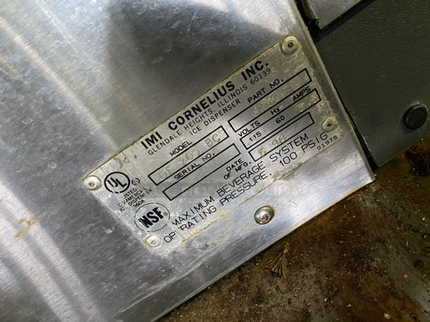 AMAZING FIND! Cornelius Commercial 8 Spout And Ice Dispenser Beverage System! With Ice-O-Matic Ice Making Machine Head! All On Stainless Steel Equipment Stand! With 2 Door Underneath Storage Space! All Stainless Steel! 2x Your Bid! Model: DF200BC 115V 60HZ 1 Phase, Model: ICE0500HT3 SN: 07121280011779 115V 60HZ 1 Phase - Image 8 of 10