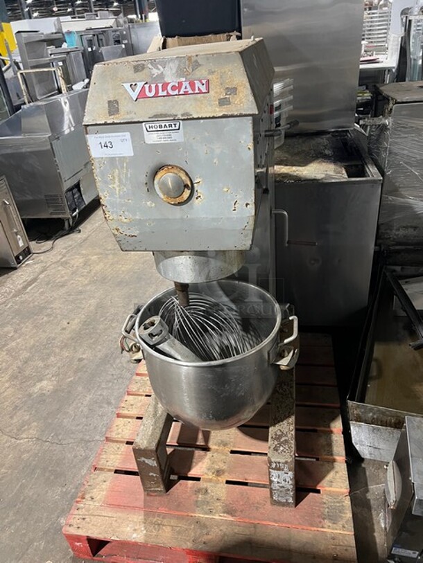 FAB! Vulcan Commercial Floor Style Metal Planetary 60 Quart Mixer w/ Mixing Bowl, Paddle Attachment, Whisk Attachment and Dough Hook Attachment! Model FM60 SN:810817 208V 3PH 