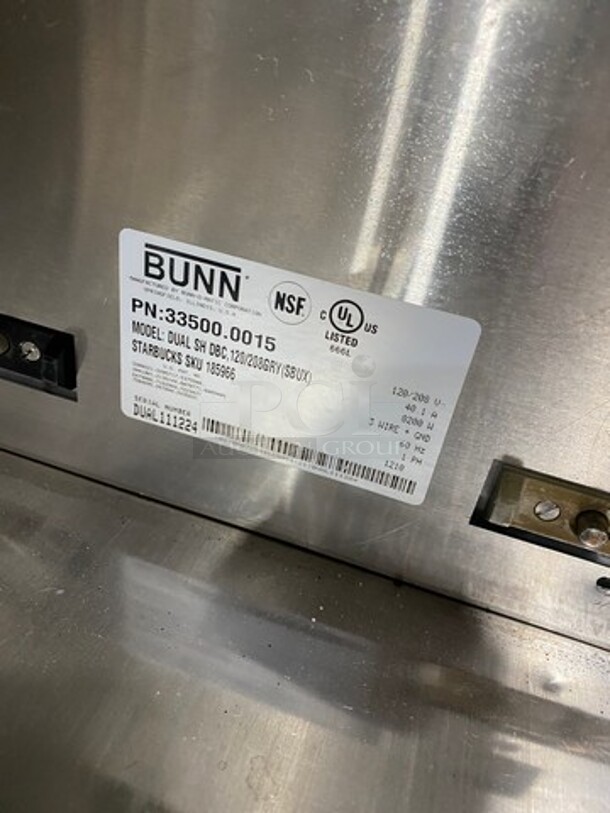 Bunn Commercial Countertop Dual Coffee Brewing Machine! All Stainless Steel! On Small Legs! Model: DUALSHDBC SN: DUAL111224 120/208V 60HZ 1 Phase - Image 6 of 8