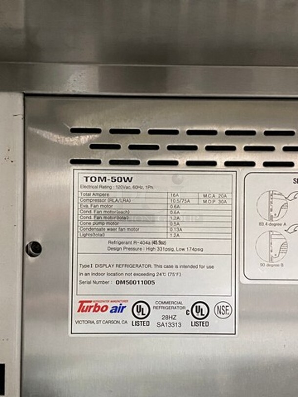 Turbo Air Commercial Refrigerated Grab-N-Go Open Case Merchandiser! With View Through Sides! With Front Cover! Model: TOM50W SN: OM50011005 120V 60HZ 1 Phase - Image 6 of 10