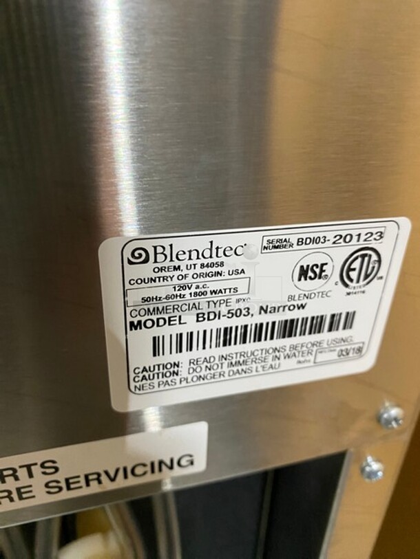 NEW IN BOX! BendTec Stainless Steel Countertop Commercial Blender! MODEL BDI503NARROW SN:BD10320123 120V - Image 10 of 11