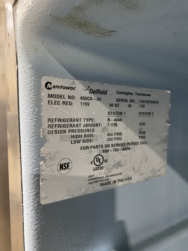 DELFIELD Stainless Steel 1 Door Undercounter Refrigerator Model 406CA-A2 Serial 1103152000298 115V/60Hz/1 Phase - Image 6 of 7