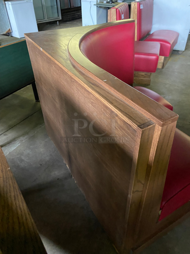 NEW! Single Sided Curved Red Cushioned Booth Seat! With Wooden Outline! Perfect For In The Corner Placement! 4x Your Bid! Can Be Connected With Any Of The Booths Listed! - Image 3 of 5