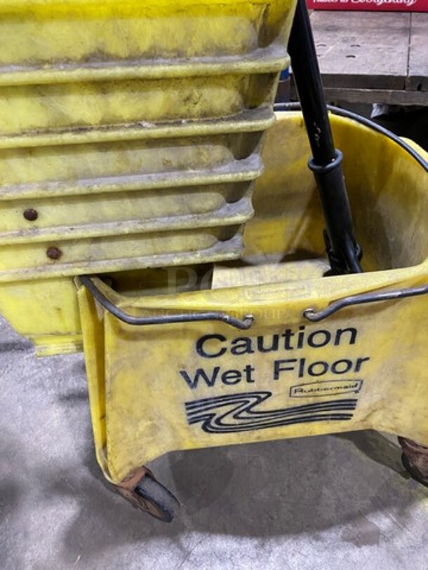 Rubbermaid Yellow Poly Mop Bucket! With Wringer Attachment! On Casters! - Image 3 of 7