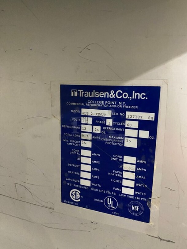 Nice! Traulsen All Stainless Steel 
 Digital Temperature control! 2Door Reach in Freezer! With Metal Racks! On caster Wheels! Model : ALT2-32WUT! Working When Removed!  - Image 8 of 10