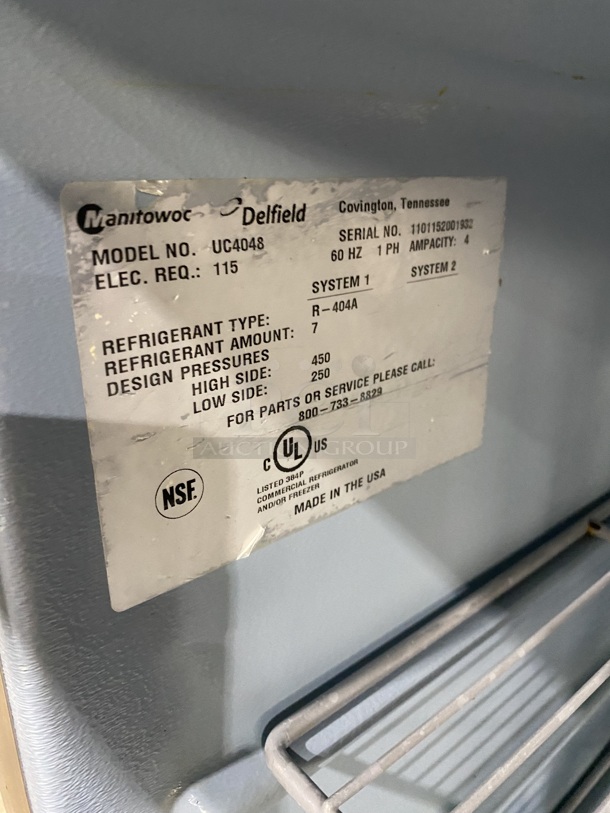DELFIED Stainless Steel 2 Door  Worktop/Lowboy  Refrigerator W/ Poly Coated Racks! On Casters! Model UC4048 Serial 1101152001932 115V/60Hz/1 Phase  - Image 7 of 8
