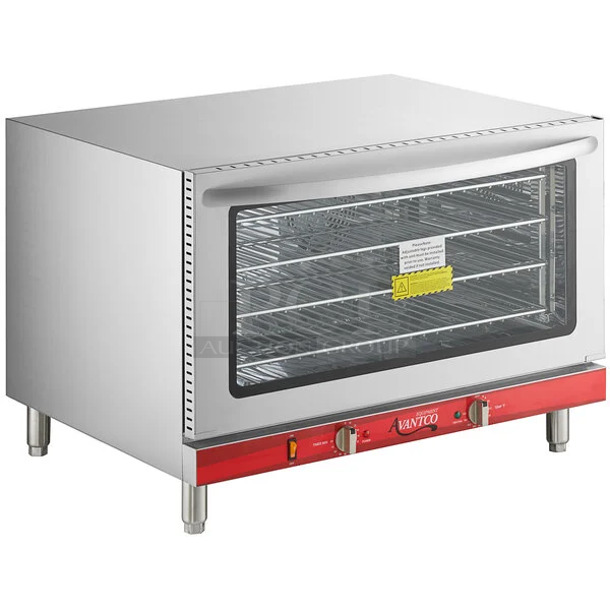 BRAND NEW SCRATCH AND DENT! Avantco 177CO38M Stainless Steel Commercial Countertop Electric Powered Full Size Convection Oven. 208/240 Volts, 1 Phase.