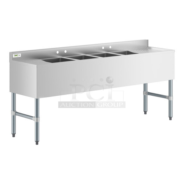 BRAND NEW SCRATCH AND DENT! Regency 600B41014213 Stainless Steel 4 Bowl Underbar Sink with Two Drainboards. Bays 10x14. Drain Boards 11.5x15