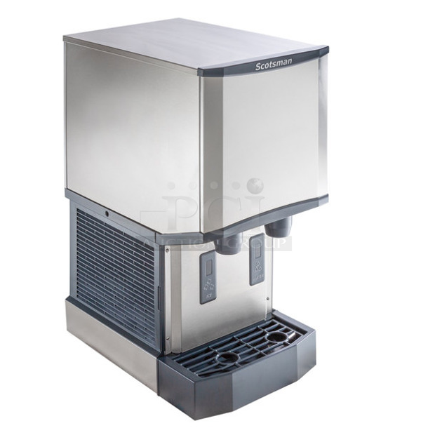 BRAND NEW SCRATCH AND DENT! 2023 Scotsman HID312A-1A Stainless Steel Commercial Countertop Meridian Ice Machine and Water Dispenser - 12 lb. Bin Storage. 115 Volts, 1 Phase. 