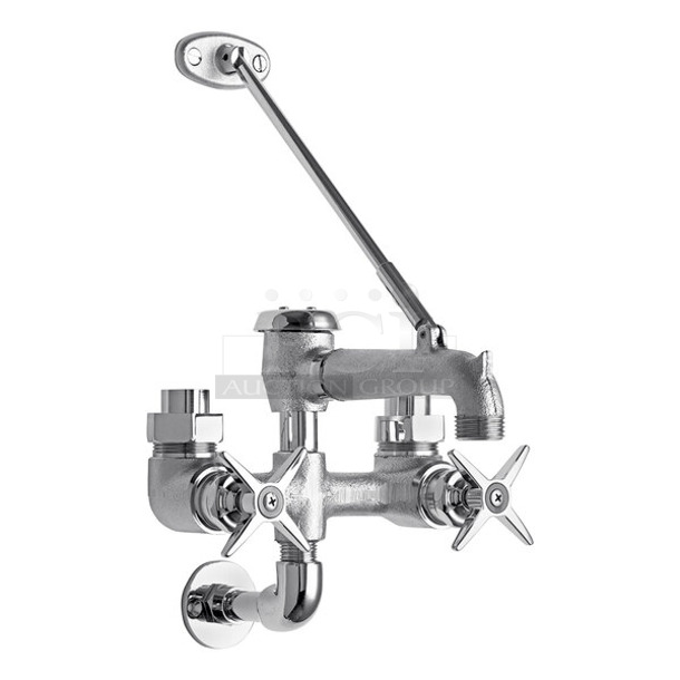 BRAND NEW SCRATCH AND DENT! Chicago Faucets 835-RCF Wall-Mounted Mop Sink Faucet with Rigid Spout and 3" Cross Handles - Image 1 of 4