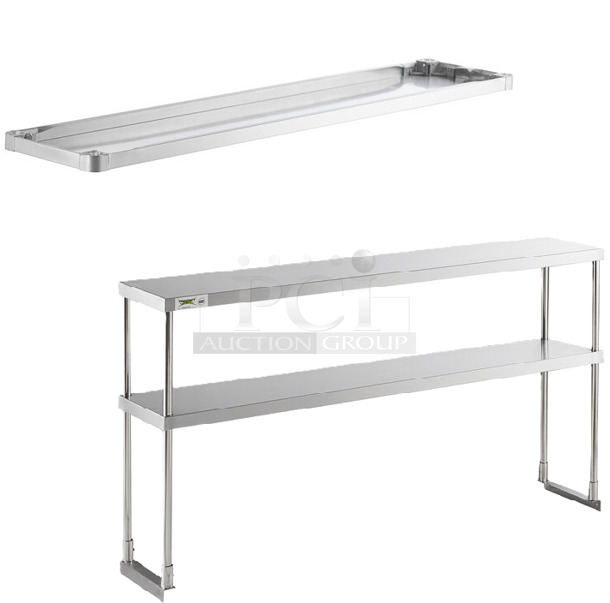 2 BRAND NEW SCRATCH AND DENT! Regency 600UT1872S Adjustable Stainless Steel Work Table Undershelf for 18" x 72" Tables - 18 Gauge and Regency 600DOS1260 Stainless Steel Double Deck Overshelf - 12" x 60" x 32". 2 Times Your Bid! May Be Missing Pieces. - Image 1 of 6