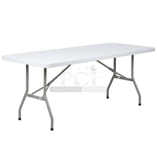 BRAND NEW SCRATCH AND DENT! Lancaster Table & Seating 384YCZ7230 30" x 72" Heavy-Duty Granite White Plastic Folding Table. May Be Missing Pieces.