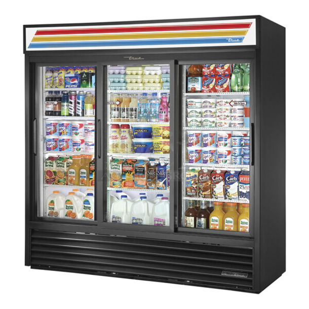 BRAND NEW SCRATCH AND DENT! 2023 True GDM-69-HC-LD Metal Commercial 3 Door Reach In Cooler Merchandiser w/ Poly Coated Racks. 115 Volts, 1 Phase. Tested and Working! - Image 1 of 7