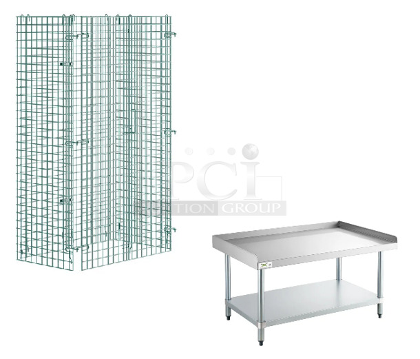 2 BRAND NEW SCRATCH AND DENT! Items; Regency 460EGSC2436. NSF Green Wire Security Cage - 24" x 36" x 61" and Regency 600ES3048G 30" x 48" 16-Gauge Stainless Steel Equipment Stand with Galvanized Undershelf. 2 Times Your Bid! May Be Missing Pieces.  - Image 1 of 4