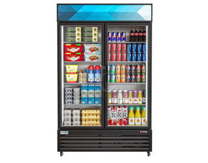 BRAND NEW SCRATCH AND DENT! 2023 KoolMore MDR-2GD-35C Metal Commercial 2 Door Reach In Cooler Merchandiser w/ Poly Coated Racks on Commercial Casters. 115 Volts, 1 Phase. Tested and Powers On But Does Not Get Cold