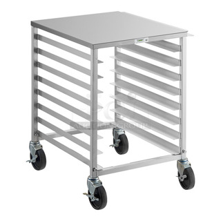 BRAND NEW SCRATCH AND DENT! Regency 600UPR8WTELS 8 Pan End Load Aluminum Undercounter Bun / Sheet Pan Rack with Stainless Steel Top and Side Channel