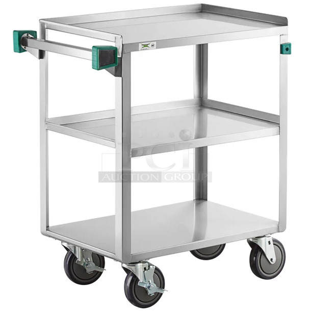 BRAND NEW SCRATCH AND DENT! Regency 600CT1627WD 16" x 27" Three Shelf 20 Gauge 430 Stainless Steel Utility Cart - Fully Welded - Image 1 of 7