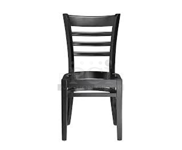 6 BRAND NEW SCRATCH AND DENT! Lancaster Table & Seating 164CLADBLKFR Black Wood Pattern Ladder Back Dining Height Chair Frame. No Seat. 6 Times Your Bid!  - Image 1 of 5
