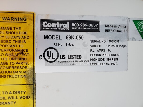 Central 69K-050 Undercounter| Single Door Cooler| Tested & Working 27"W X 30"D X 36"H - Image 4 of 5