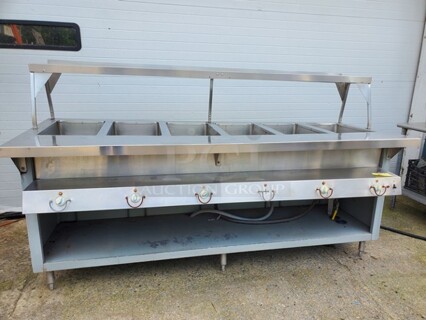 6 Bay Steam Table w/ overhead shelf! (broken knob) Missing tag/Working-Nice condition!