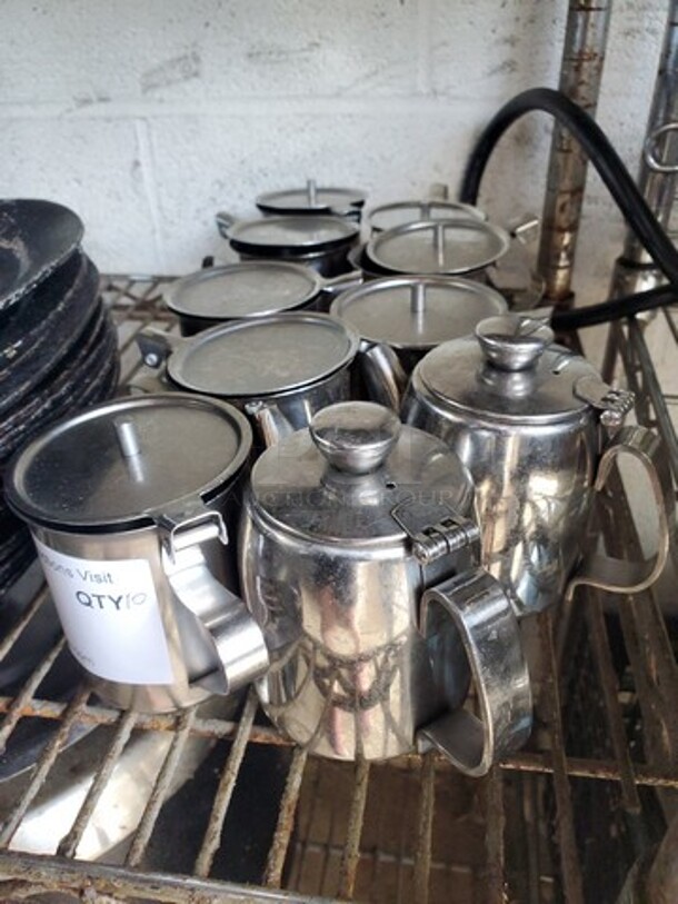 ALL ONE MONEY Lot of 10 Stainless Steel Creamer Dispenser with Handle, 10oz - Image 3 of 4
