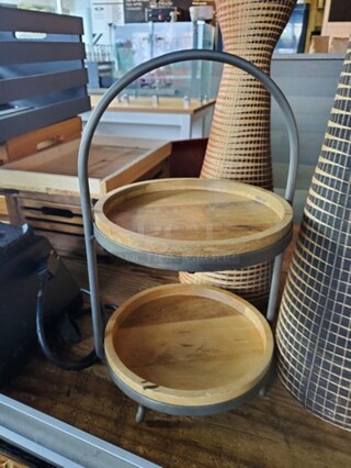 Wood and Metal 2 Tiered Tray Stand!