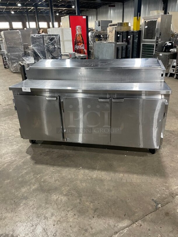 Marsal All Stainless Steel 72 Inch Refrigerated Pizza Prep Table Station! On Casters! Remote Compressor/No Compressor! 115V! Model: BM72R SN: 1961! - Image 1 of 10