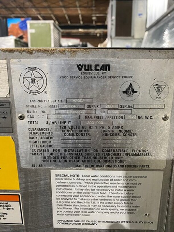 Vulcan Commercial Natural Gas Powered Dual Cabinet Steamer! All Stainless Steel! MODEL VSX24G  SN:271143126 120V 1PH - Image 7 of 11