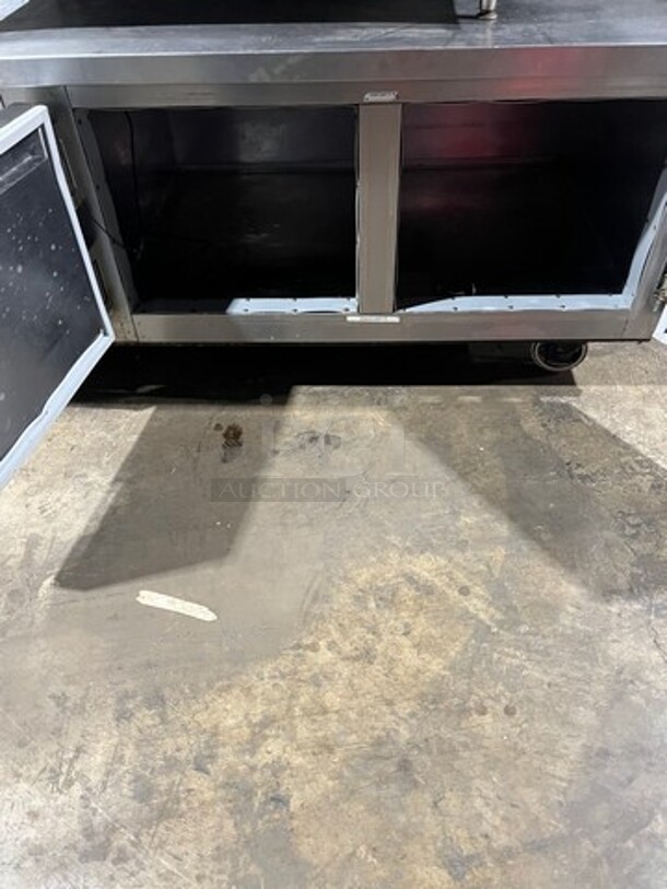 Custom Cool Commercial Refrigerated Work/Prep Table/ Grill Stand! With Back And Side Splash! With Refrigerated 2 Door Underneath Storage! All Stainless Steel! On Casters! - Image 3 of 6