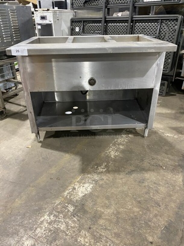 Commercial Electric Powered 3 Well Steam Table! With Storage Space Underneath! All Stainless Steel! On Legs! - Image 1 of 9