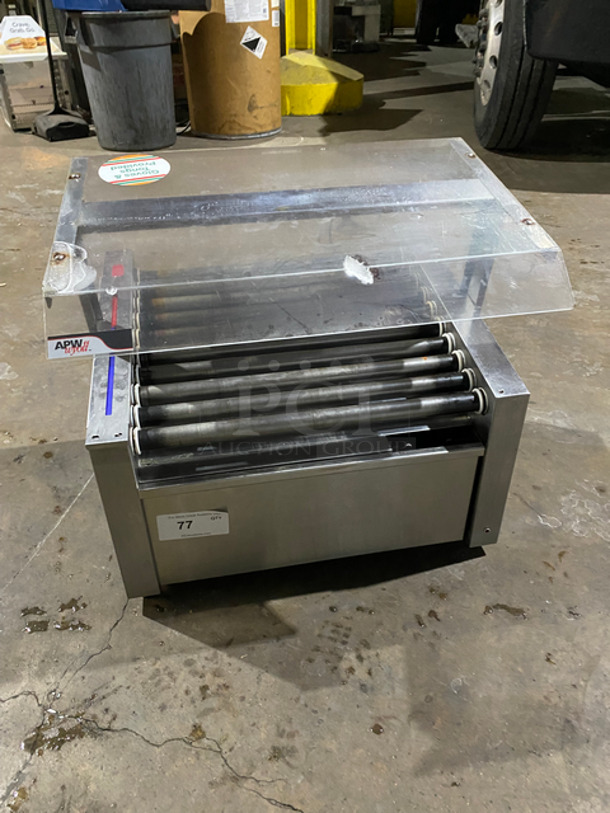 APW Wyott Commercial Countertop Hot Dog Roller Grill! With Bun Warmer Drawer! With Sneeze Guard! All Stainless Steel! Model: HRS31SBW SN: 0224018070018 120V 60HZ 1 Phase