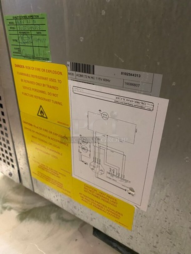 LATE MODEL! 2019 Asber Commercial Refrigerated 4 Drawer Chef Base! All Stainless Steel! On Casters! WORKING WHEN REMOVED! Model: ACBR72NHC SN: 19086807 - Image 8 of 8