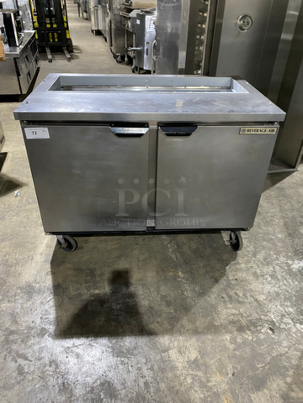 Beverage Air Commercial Refrigerated Sandwich Prep Table! With 2 Door Underneath Storage Space! With Poly Coated Racks! All Stainless Steel! On Casters! Model: SPE4812 115V 60HZ 1 Phase