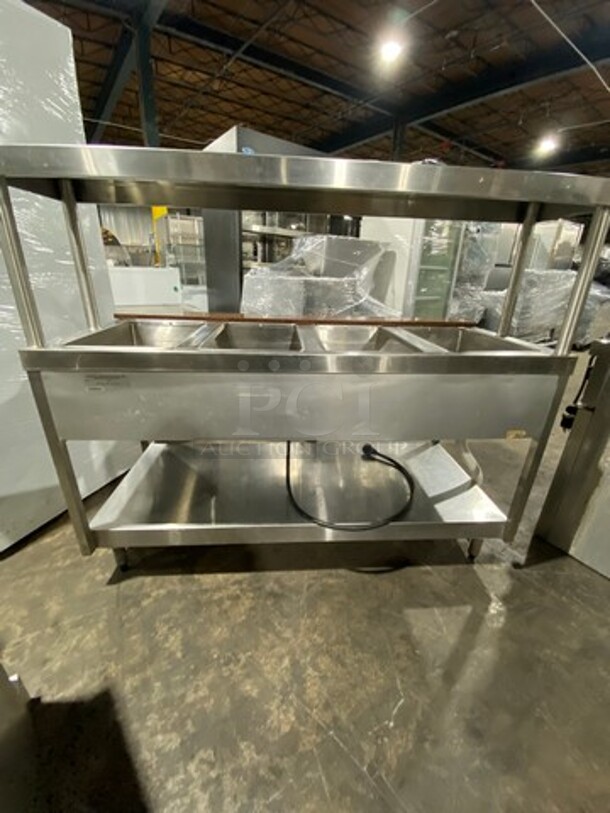 NICE! Randell Commercial Electric Powered 4 Well Steam Table! With Overhead Shelf! With Storage Space Underneath! All Stainless Steel! On Legs! Model: 3314 SN: N32611123092 208V 60HZ 1 Phase - Image 3 of 11