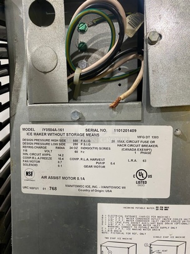 Manitowoc Commercial Ice Maker Machine! With Commercial Ice Bin! All Stainless Steel! On Legs! 2x Your Bid Makes One Unit! Model: IY0504A161 SN: 1101201409 115V 60HZ 1 Phase, Model: B400 SN: 110867279 - Image 6 of 9
