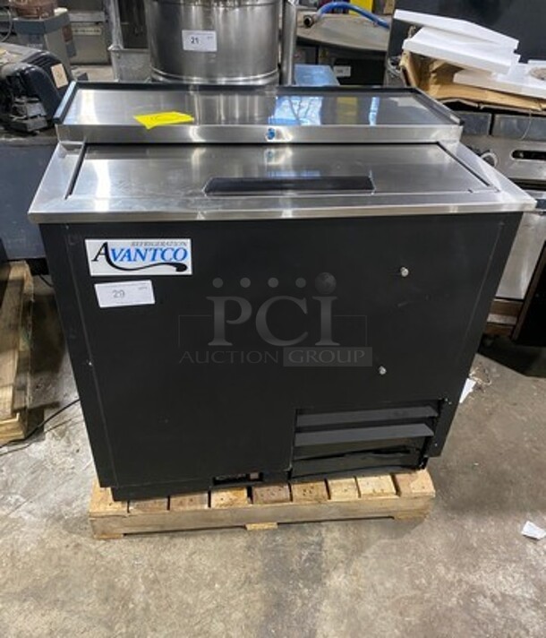 LATE MODEL! Avantco Commercial Bar Back Beer Bottle Cooler! With Sliding Stainless Steel Top Door! Model: 17BHBB36HC 115V 1 Phase! Working When Removed!