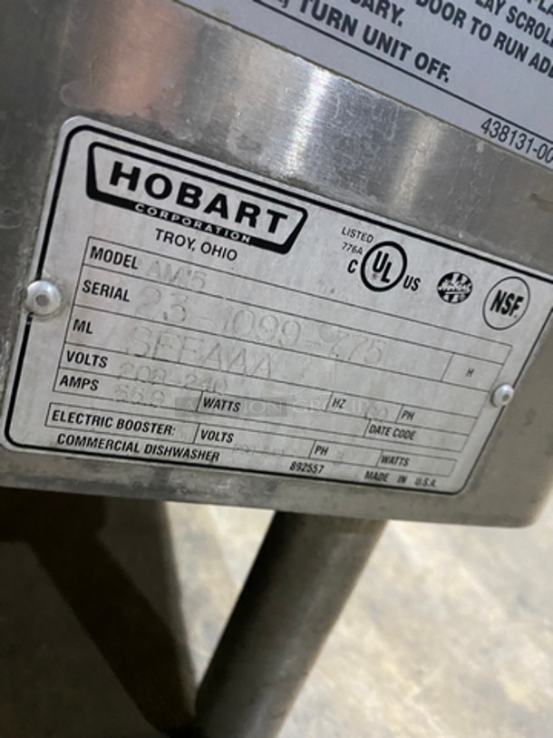 FAB! Hobart Commercial Pass-Through Heavy-Duty Dishwasher! All Stainless Steel! On Legs! Model: AM15 SN: 231099775 208/240V 60HZ 3 Phase - Image 8 of 9