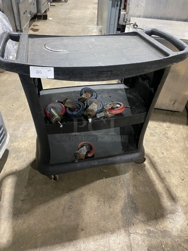Rubbermaid Commercial Black Poly 3 Tier Cart! With Dual Side Push/ Pull Handles! On Casters! - Image 1 of 4