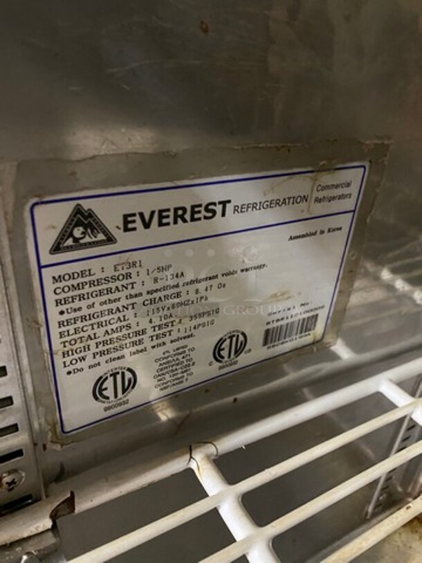 Everest Commercial Single Door Lowboy/ Worktop Cooler! All Stainless Steel! Model: ETBR1 SN: BTBR112100008 115V 60HZ 1 Phase - Image 6 of 7