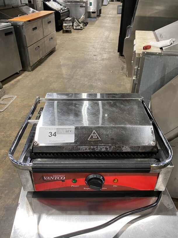 Avantco Commercial Countertop Panini/Sandwich Grill! With Ribbed Press! All Stainless Steel! Model: 177P78 SN: CK190658R411 120V