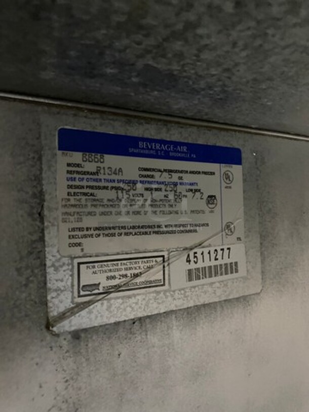 Beverage Air Commercial 2 Door Bar Back Cooler! Stainless Steel! Model: BB68 SN: 4511277 115V 60HZ 1 Phase - Image 7 of 8