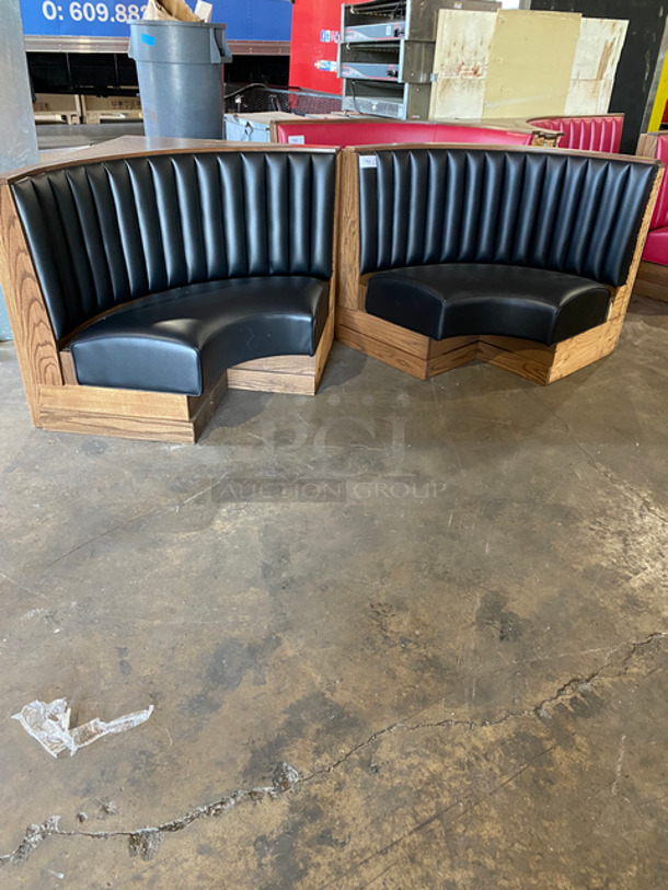 NEW! Single Sided Curved Black Cushioned Booth Seat! With Wooden Outline! Perfect For In The Corner Placement! Can Be Connected With Any Of The Booths Listed! 2x Your Bid!