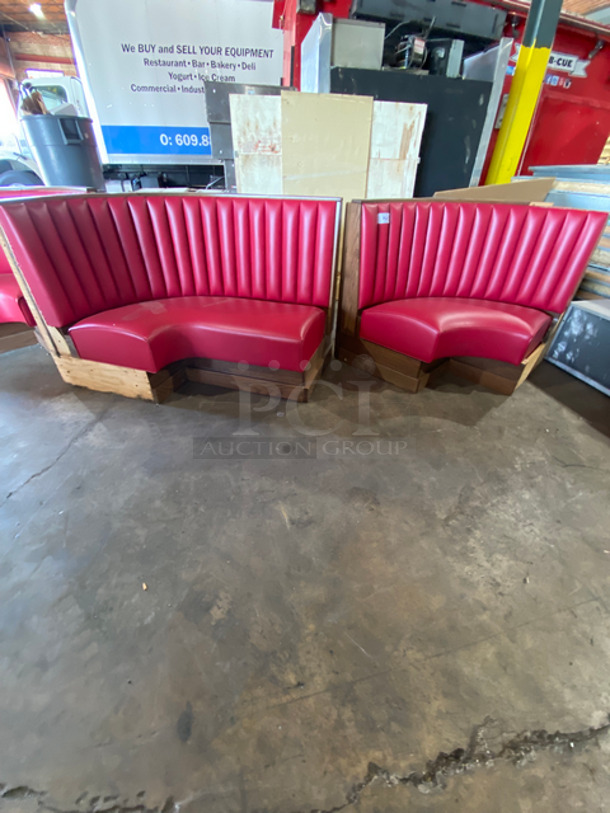 NEW! Single Sided Curved Red Cushioned Booth Seat! With Wooden Outline! Perfect For In The Corner Placement! Can Be Connected With Any Of The Booths Listed! 2x Your Bid!