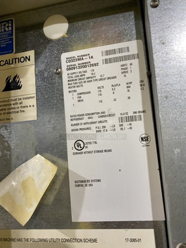 Scotsman Prodigy Hotel Series Air Cooled Ice Machine On Sctosman Ice Dispenser Bin! Model CO322MA-1A Serial 08091320012692! 115V 1 Phase!  - Image 5 of 9