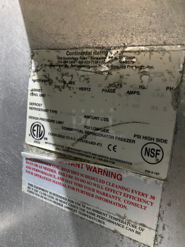 Continental Commercial Refrigerated Sandwich Prep Table! With 2 Door Underneath Storage Space! All Stainless Steel! On Casters! 115V 60HZ 1 Phase - Image 7 of 9