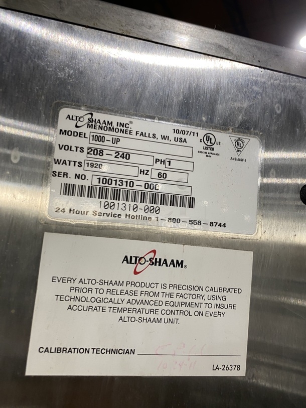 AUTO-SHAAM Stainless Steel 2 Door Halo Heat Holding Cabinet W/ Stainless Steel Trays! On Casters! Model 1000-UP Serial 1001310-000 208V-240V/60Hz/1 Phase! Working When Removed!  - Image 8 of 9