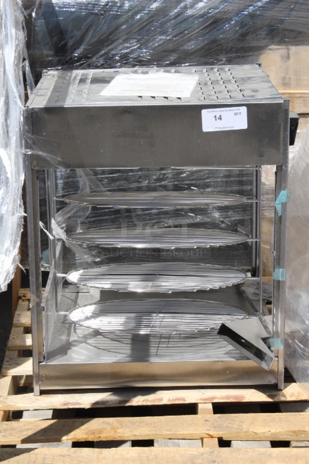 BRAND NEW SCRATCH & DENT! 	ServIt PDW18D2 18" Self-Service Pizza Warmer with 4-Shelf Rotating Rack	23 1/2x25 1/4x27 1/2 Inches		120 Volts, 12.5 Amps, 1 Phase. Glass Is Broken - Image 2 of 5