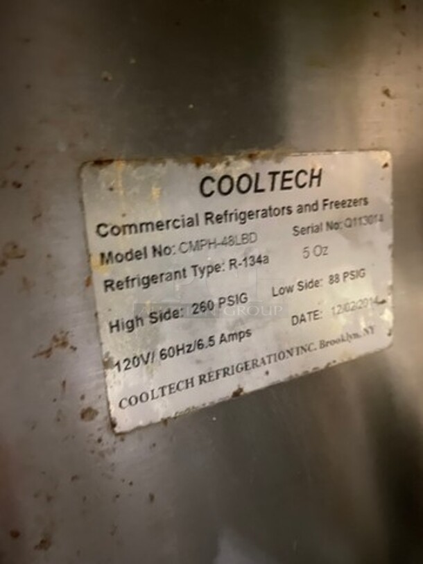Cool Tech Commerical Refrigerated Lowboy/ Worktop Cooler! With Single Door And 2 Drawer Storage Space! All Stainless Steel! On Casters! Model: CMPH48LBD SN: Q113014 120V 60HZ 1 Phase - Image 7 of 8