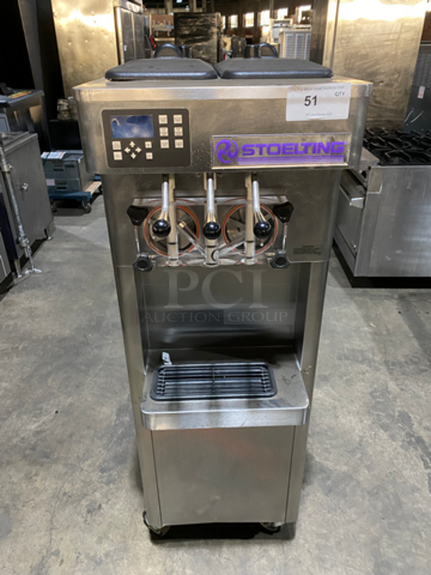 FAB! Stoelting Commercial AIR COOLED 2 Flavor Soft Serve Ice Cream/Yogurt Machine! All Stainless Steel! On Casters! Working When Removed! Model: F231309I2AD1 SN: 4208006J 208/240V 60HZ 3 Phase